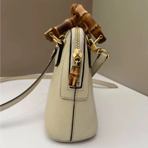 Gucci Diana Mini Tote Shoulder Crossbody Leather Bamboo White - Picture 9 of 11